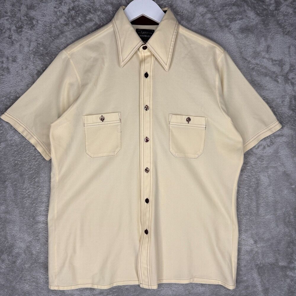 Vintage 70s Arrow Doubler Shirt Mens 16 Butter Yellow Disco Double Pockets USA